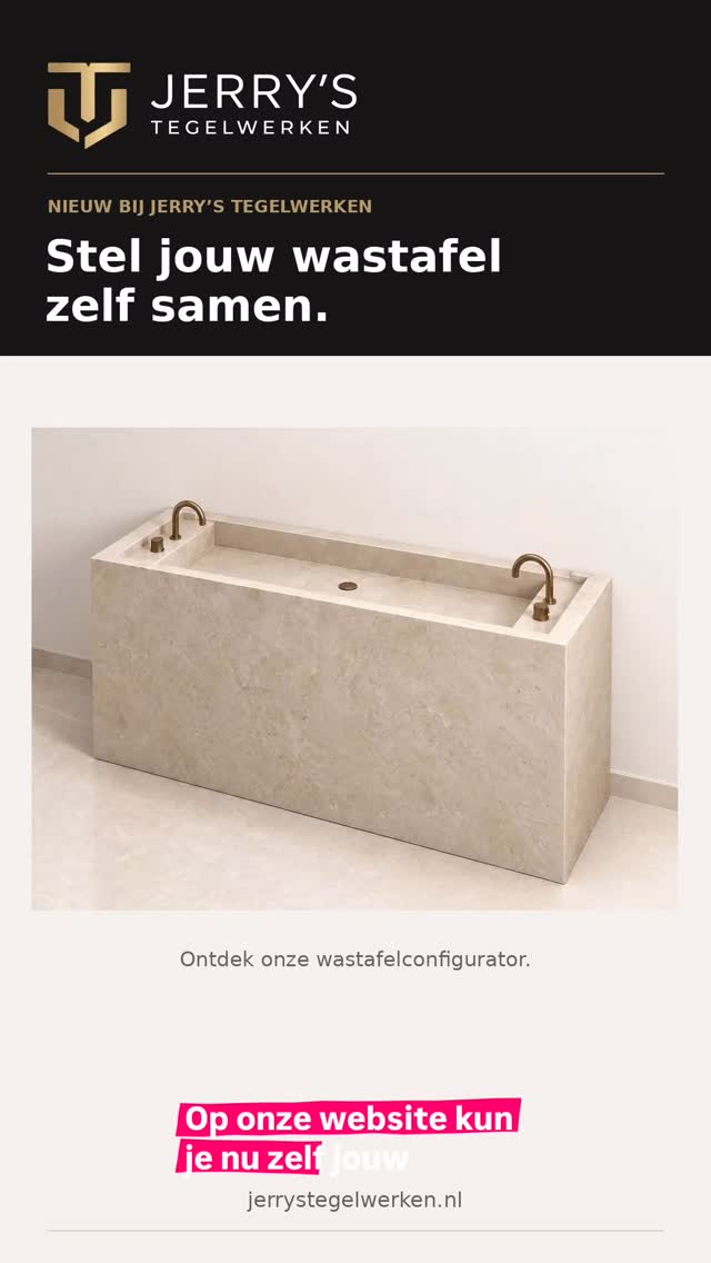 Wastafelconfigurator met beige wastafel en twee messingkleurige kranen bij Jerry's Tegelwerken in Amersfoort